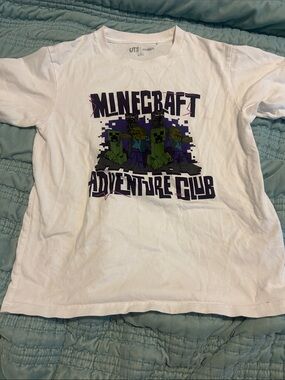 Uniqlo White Minecraft Adventure Club Graphic Tee - Kids